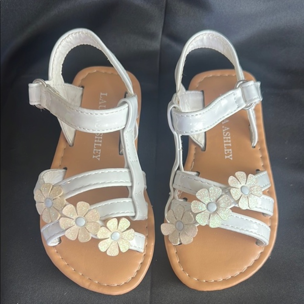 Laura Ashley White and Brown Floral Sandals